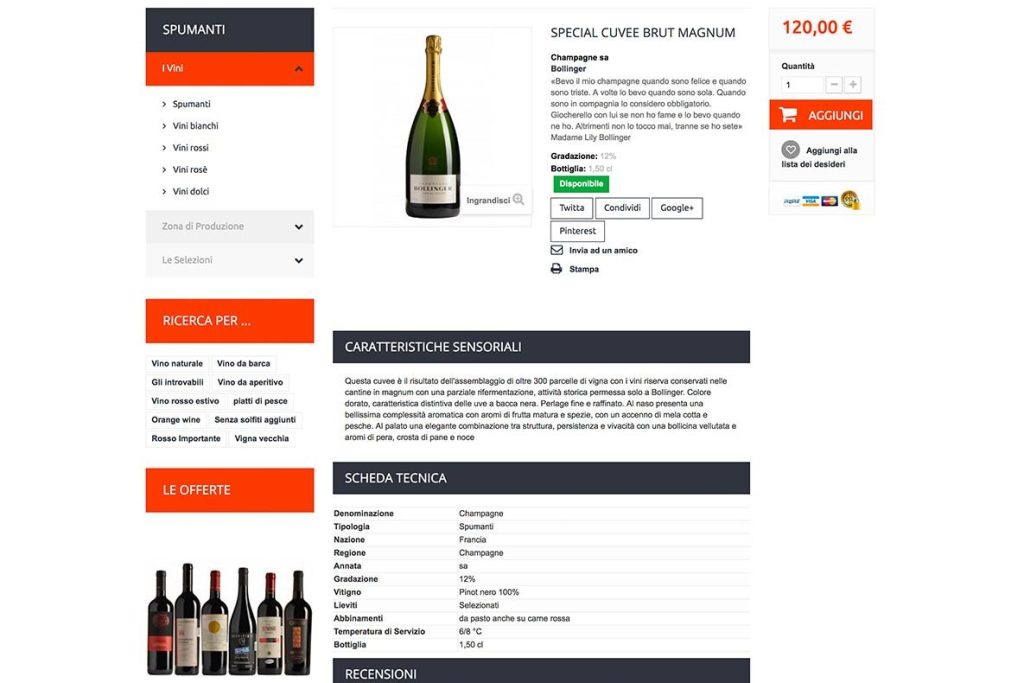 Sito eCommerce wine buy wine categoria prodotto